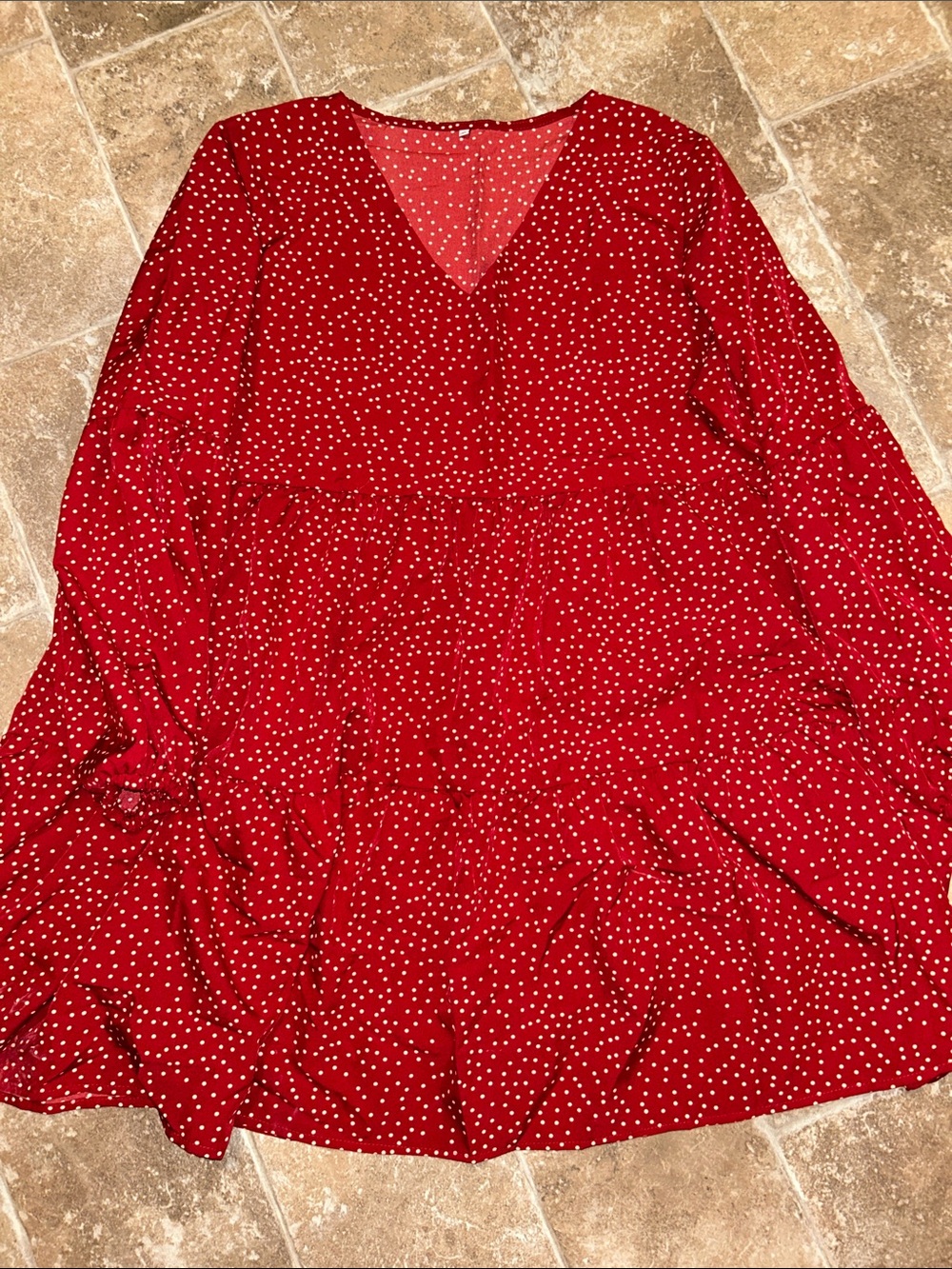 Red Polka Dot V-Neck Women's Dress